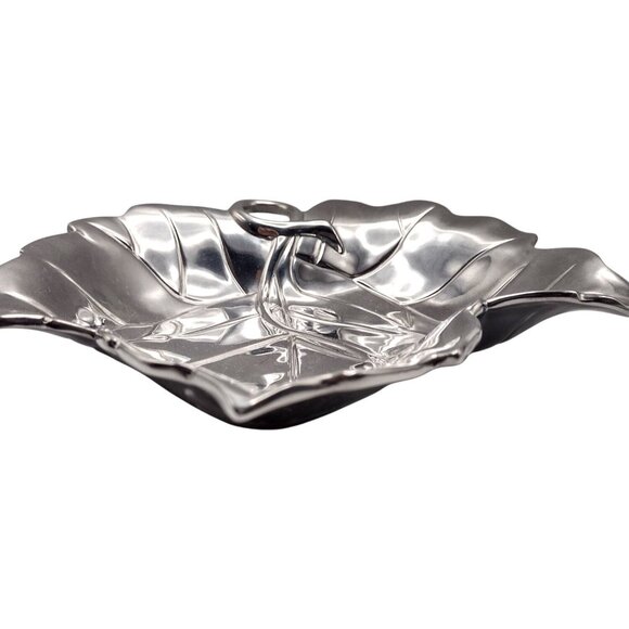 Fitz And Floyd Leaf-Shaped Metal Serveware Snack Tray Bowl Candy Dish Trinket - Picture 3 of 11